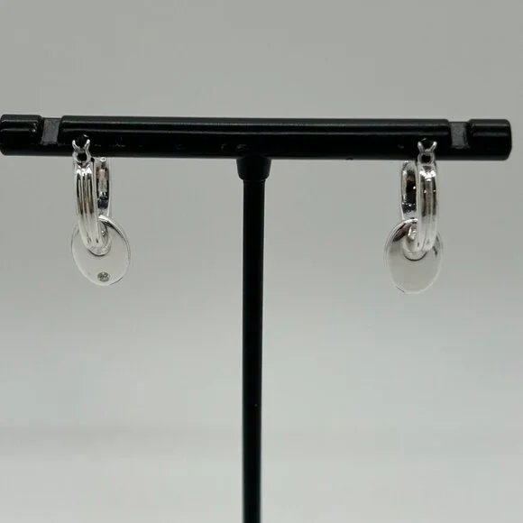 Chaps Silver-Tone Double Hoop Earrings With Dangling Oval Accents For Women - Picture 9 of 14